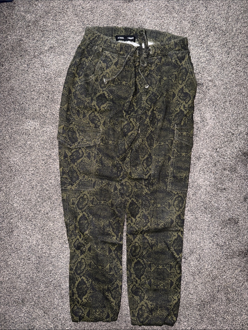 Almost Famous Olive Green Snake-Print Cargo Joggers